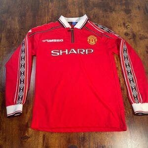 Manchester United 1998 - 2000 Home Umbro long sleeve jersey‎ #7 Beckham size  M